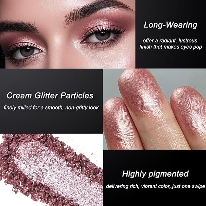 DE'LANCI Pink Cream Shimmery Eyeshadow, Single Sparkling Blendable Formula Pink Eye Shadow Makeup, Moisturizing Waterproof Lightweight Face Highlighter Blush Eyeshadow Makeup Long Lasting 07#
