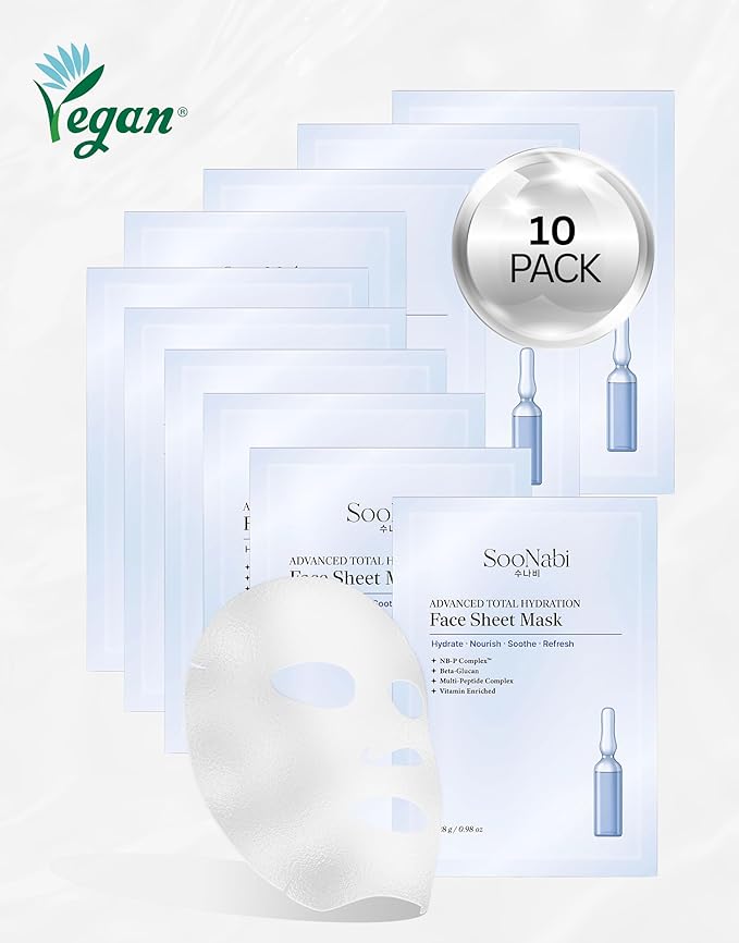 Advanced Hydrating Face Sheet Mask | Peptides + 5 Ceramides + Niacinamide | Korean Vegan Skincare for Dry, Sensitive Skin | Soothing, Nourishing, Barrier supporting (10 Pack)