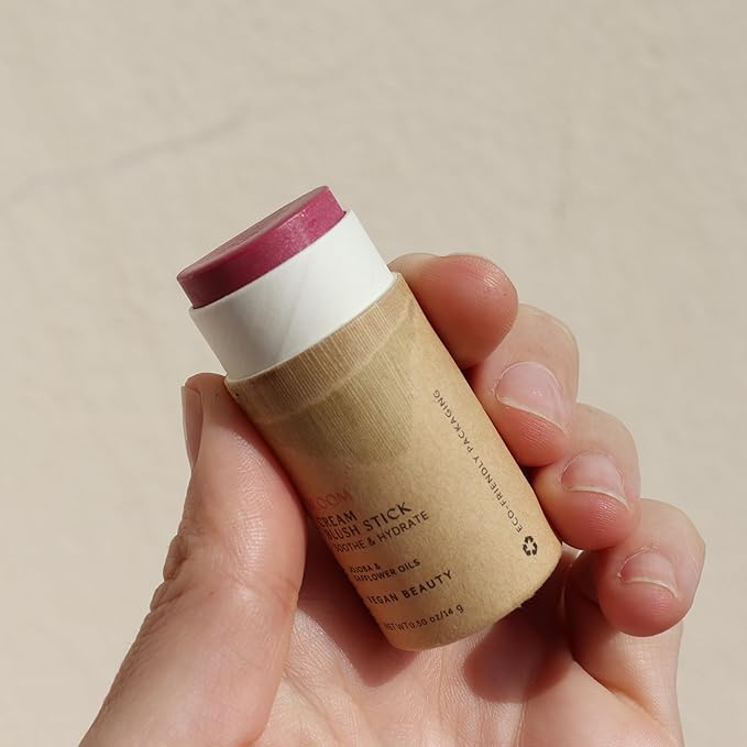 Vegan Blush Stick - Hydrating, Multi-Use Cream Blush for Cheeks, Natural, Organic ingredients, Plastic-free packaging | River Organics 0.50 oz. (Bloom)