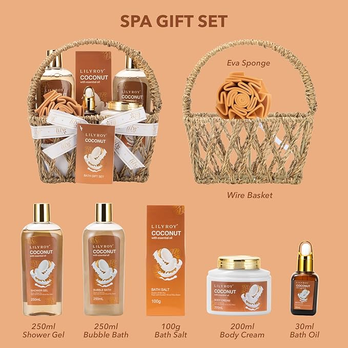 Mothers Day Gifts for Women - 7Pcs Luxury Bath and Body Gift Basket Set for Women & Men Perfect Gift | Valentines Day Gifts for Her, Fathers Day, Birthday, Christmas Gift for Her & Him All Occasion