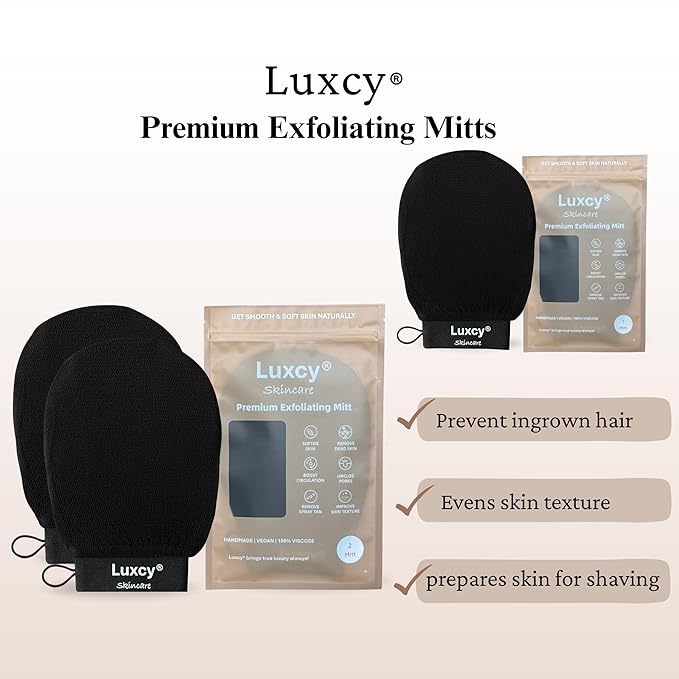 Premium Korean Exfoliating Mitt & Body Scrubber Glove, Viscose Fiber Dead Skin Remover for Smooth, Radiant Skin, Shower Skincare, Keratosis Pilaris Treatment & Self-Tan Prep (2 Pack)