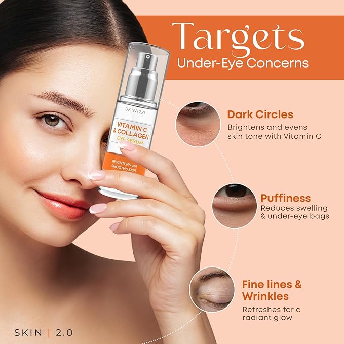 Vitamin C & Collagen Under Eye Serum – Dermatologist Tested, Anti Aging Korean Skin Care – Targets Dark Circles, Puffiness & Fine Lines for Smoother, Firmer Eyes – Vegan Clean Beauty, 1 fl oz