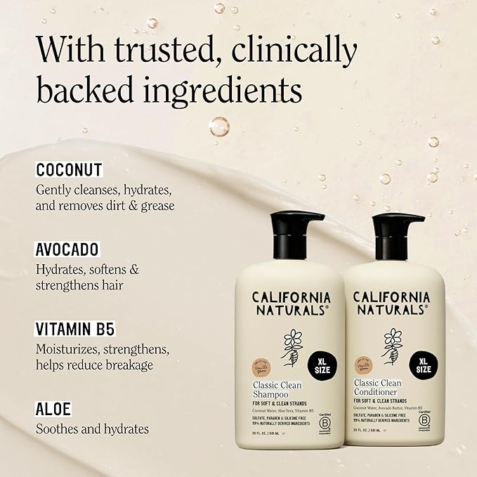 California Naturals Vanilla Bloom Shampoo & Conditioner Set, Natural, Vegan, Cruelty, Silicone, Paraben, and Sulfate Free Shampoo, All Hair Types, 20 Fl Oz (Pack of 2)