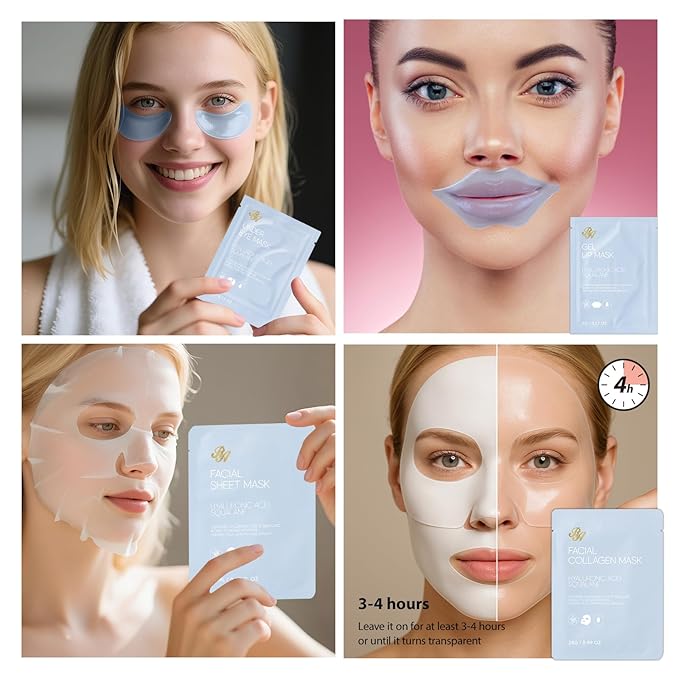 55 Pcs Valentines Day Gifts for Women, Face Sheet Masks Hydrating Skin Care, Overnight Hydrogel Mask, Under Eye Patches, Gel Lip Mask, Face Serum, Christmas, Mother's Day, Birthday, Mom
