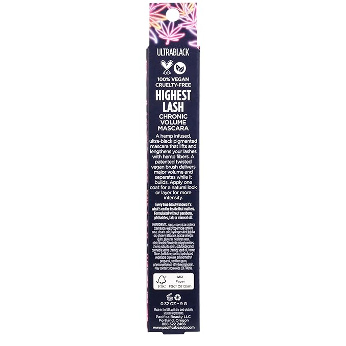Pacifica Beauty, Highest Lash Chronic Volume Mascara, Black, Lash Lift + Conditioning, Vitamin B + Coconut, Silicone, Sulfate + Paraben Free, Vegan and Cruelty Free