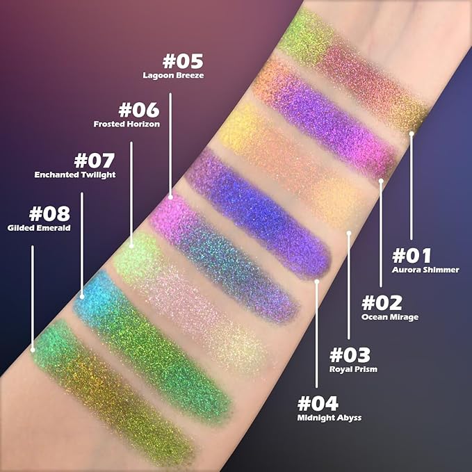 CHARMACY Multichrome Glitter Eyeshadow, Intense Pigmentation Chameleon Sparkling Eyeshadow, Bright Highlighter Duochrome Eye Make Up, Multi-Reflective Finishes Glitter Metallic Eye Makeup #01