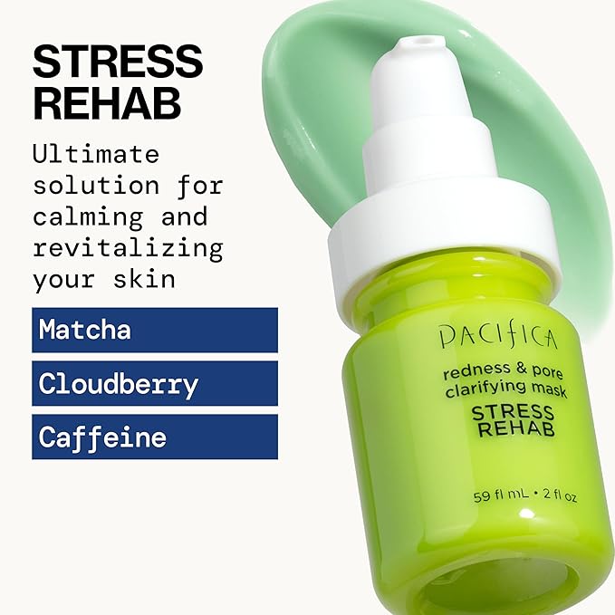 Pacifica Stress Rehab Redness & Pore Clarifying Face Mask, Niacinamide & Caffeine Facial Mask for Redness Relief, Pore Minimizer for Oily Skin, Clean Beauty Vegan & Cruelty-Free, 2 Fl Oz