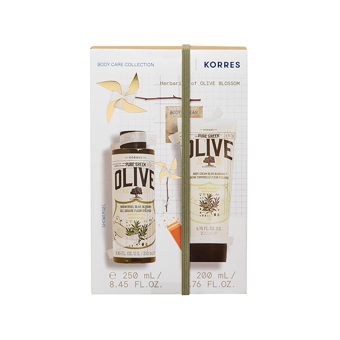 KORRES Olive Blossom Body Care Set, 2-Piece Gift Set With Body Milk & Shower Gel, Gift for Women & Men, Natural and Pure Greek Olive Oil Skincare, Made in Greece, Vegan, 8.45 FL Oz & 6.76 FL Oz