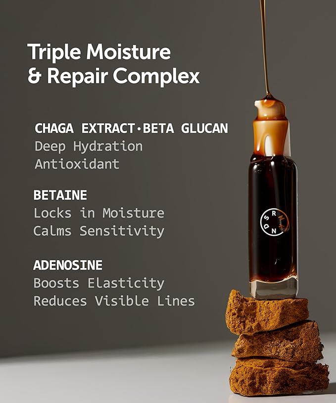 SERUMKIND Chaga Mushroom Serum for Face - Betaine Moisture Boost + Chaga-Derived Beta Glucans - Deep Hydration for Extremely Dry Skin - Korean Skincare - Vegan & Cruelty-Free – 1.01 fl.oz.