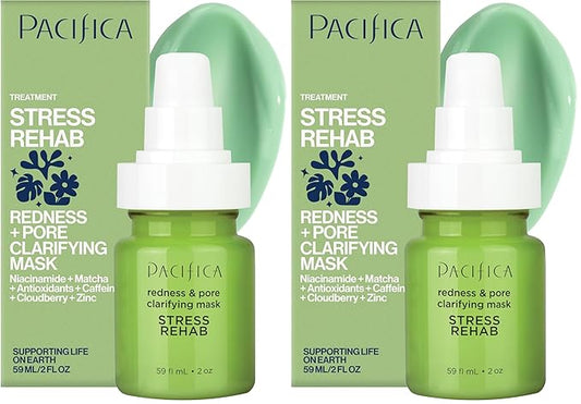 Pacifica Stress Rehab Redness & Pore Clarifying Face Mask, Niacinamide & Caffeine Facial Mask for Redness Relief, Pore Minimizer for Oily Skin, Clean Beauty Vegan & Cruelty-Free, 2 Fl Oz (Pack of 2)