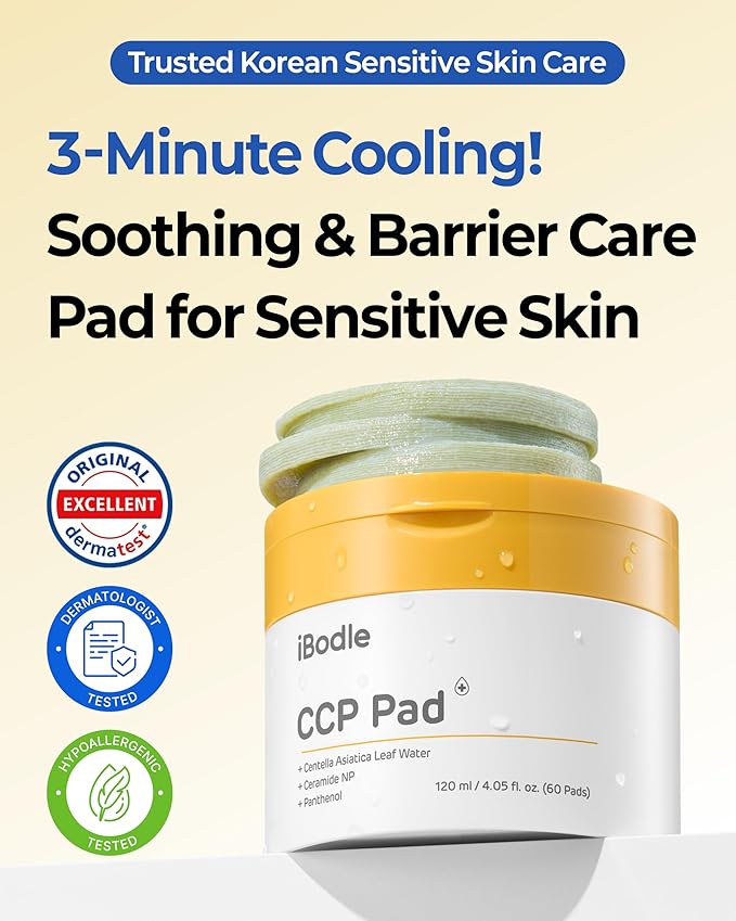 CCP Pads, Korean Hydrating for Damaged skin Barrier, Cooling & Soothing Centella Facial pads, Vegan Skincare for Sensitive Skin, 60 pads