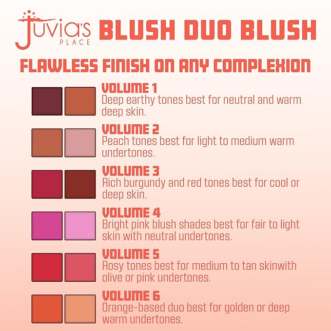Juvia's Place Blushed Duo Blush Volume6 - Radiant Shimmer Makeup Two Tone Pigmented Buildable Pressed Mineral Powder - Rosy Natural Cheeks Face Glow Highlight Matte Fresh Finish for All Skin Color