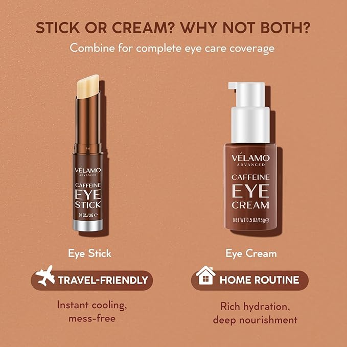 VELAMO ADVANCED Caffeine Eye Stick: Energizing & Hydrating Under Eye Balm for Dark Circles & Puffiness - Travel Essentials, Portable & Perfect for On-the-go Use, 0.1 OZ/3g 2 Pcs