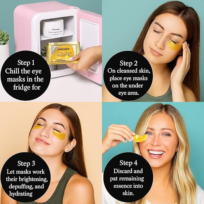 Under Eye Patches for Dark Circles & Puffiness - Gel Eye Masks for Puffy Eyes & Wrinkles - Travel Essentials, Self-Care, Vegan Skincare Gifts for Women & Men (24 Pairs, Gold)