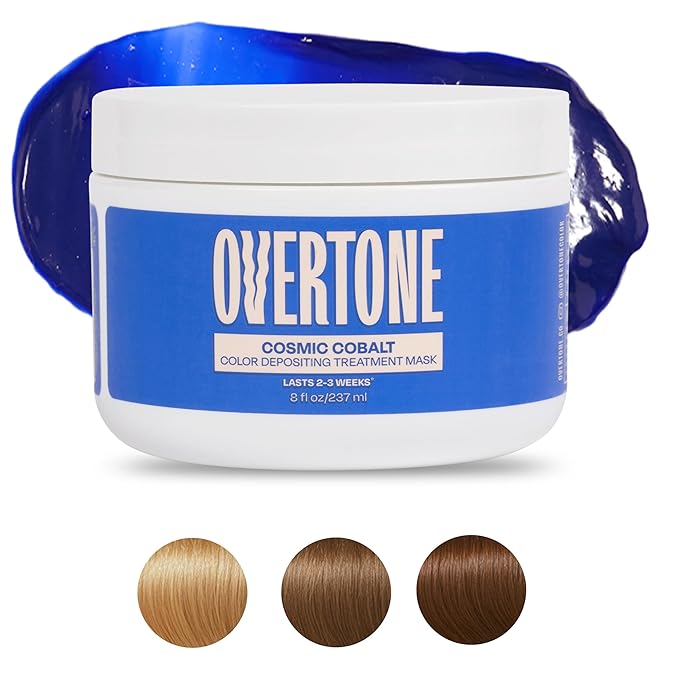 Overtone Semi Permanent Hair Color Conditioner, Cosmic Cobalt, 8 oz, Nourishing, Damage-Free, Color Depositing Mask for All Hair Types with Shea Butter & Coconut Oil, Vegan & Cruelty-Free