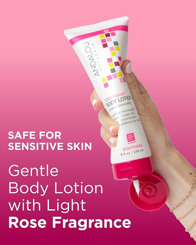 Andalou Naturals 1000 Roses Soothing Body Lotion - Improve Skin Moisture with Shea Butter & Aloe Vera - Hydrating Lotion for Dry or Sensitive Skin - 8 fl oz,(Pack of 2)