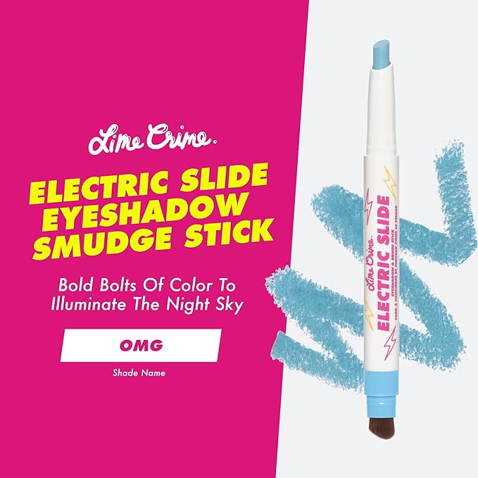 Lime Crime Electric Slide Eyeshadow & Brush Stick, OMG - Lightweight 2-in-1 Eyeshadow Smudge Stick with Angled Brush for Long Lasting & Natural Color or Glow - Vegan & Cruelty-Free
