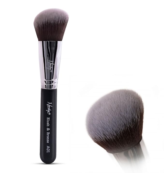 Nanshy Angled Blush Brush - Kabuki Bronzer Brush & Contour Brush for Powder & Cream Face Makeup Application & Blending - Fluffy Highlighter Brush - Vegan & Cruelty-Free - Black
