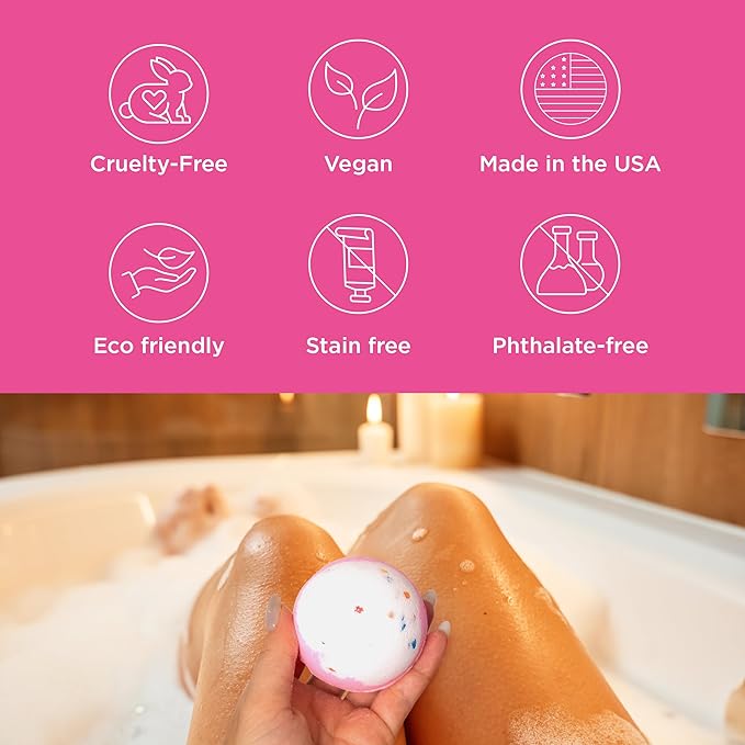 Birthday Cake Bath Bombs for Women, Girls & Kids - Relaxing Pink Bubble Bath Bomb for Mothers Day Gifts - Incredible Scent, Made in USA, Won't Stain Tub - Gift Set & Personal Must Have by Two Sisters