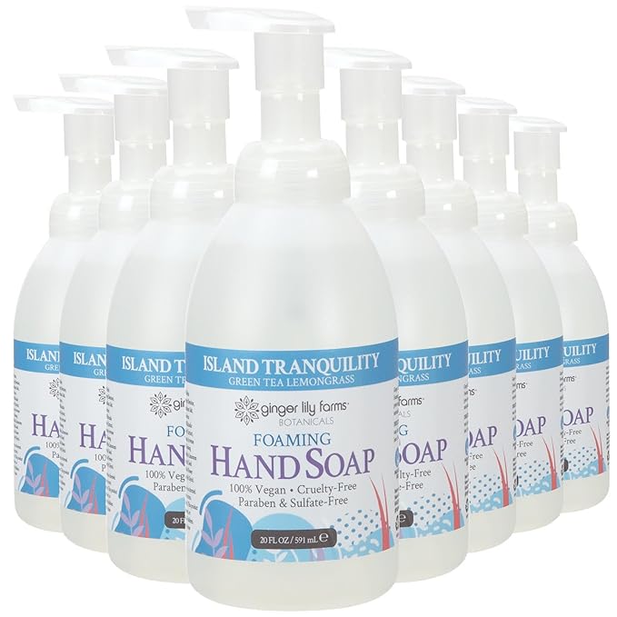 Ginger Lily Farms Botanicals All-Purpose Foaming Hand Soap Refill, Island Tranquility, 100% Vegan & Cruelty-Free, Green Tea Lemongrass Scent, 20 Fl Oz (Pack of 8)