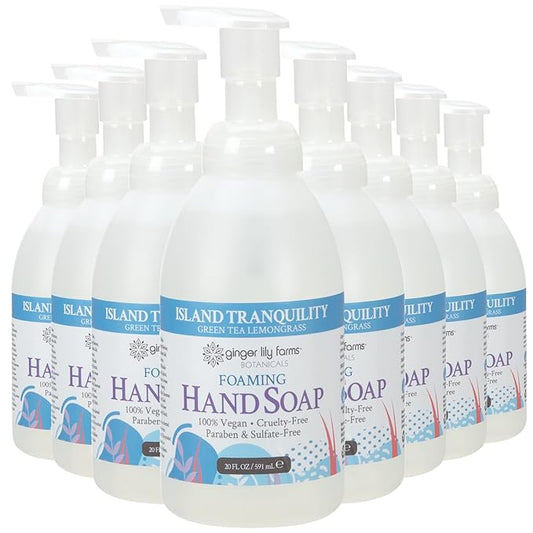 Ginger Lily Farms Botanicals All-Purpose Foaming Hand Soap Refill, Island Tranquility, 100% Vegan & Cruelty-Free, Green Tea Lemongrass Scent, 20 Fl Oz (Pack of 8)