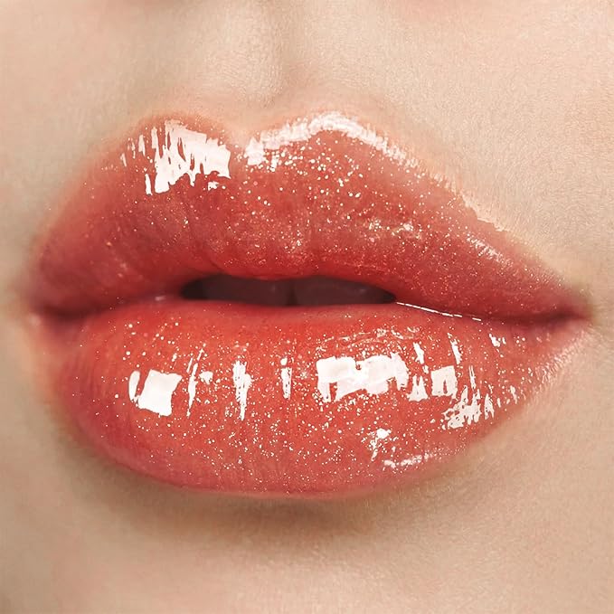Glitter Lip Gloss – High-Shine Hydrating Lip Gloss, Non Sticky Moisturizing Crystal Shimmer Gloss, Caramel Scent, Nourishing Lip Oil Shine for Smooth Glossy Lips, Sunset Orange, 0.21 fl oz