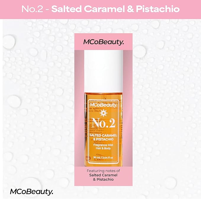 MCoBeauty - Fragrance Mist No.2 – Light Body Mist and Hair Perfume with Pistachio, Sandalwood, Caramel and Vanilla - Gifts for Women, Feminine Spray, Self Care Gifts for Women - 90ml Bottle