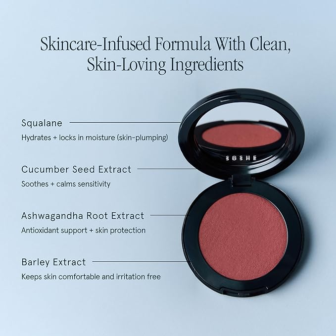 SOSHE Beauty - Blurring Pillow Blush | Featherlight, Cushiony, Cream to Powder Formula | Squalane, Cucumber Seed Extract, Ashwagandha Root | Vegan, Clean, Cruelty-Free (Rosy Rest, Dusty Pink)