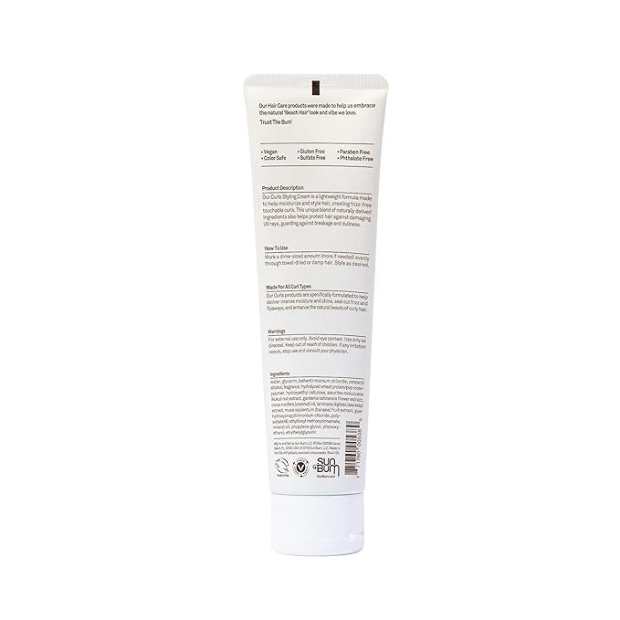 Sun Bum Curls and Waves Styling Cream - Lightweight Formula for Wavy and Curly Hair - Nourishing Kukui Nut and Coconut Oil - Frizz Free finish - Vegan and Cruelty Free - 5 oz