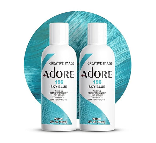 Adore Semi Permanent Hair Color (196 Sky Blue) (2 Pack) | Vegan & Cruelty-Free Blue Hair Dye | No Ammonia, No Peroxide, No Alcohol | 4 Fl Oz
