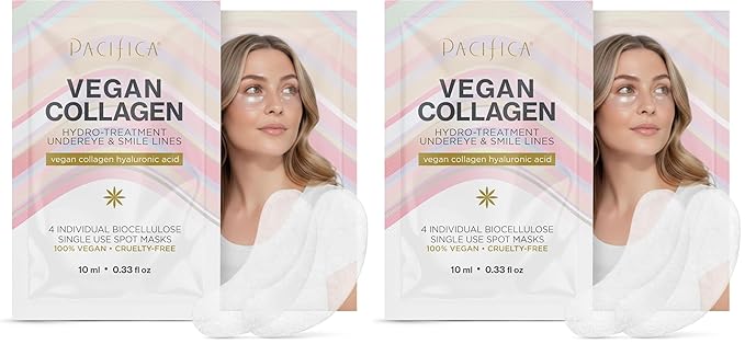 Pacifica Vegan Collagen Undereye & Smile Line Patches – Hydrating Hydro-Treatment Mask for Fine Lines & Wrinkles, Plumping Under Eye & Laugh Line Gel Pads, Unscented, 100% Vegan (2 Patches)