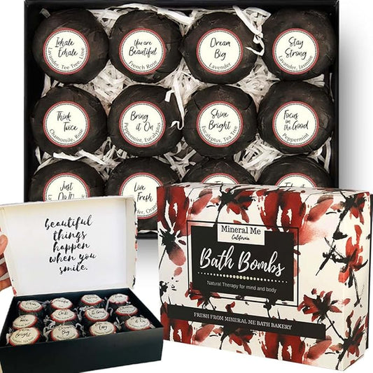 Bath Bombs for Women Relaxing with Inspirational Messages, 12 Natural and Organic Bath Bombs with Essential Oils & Skin Moisturizing Shea Butter. Easter Basket Essentials Gift for Wife, Girlfriend,