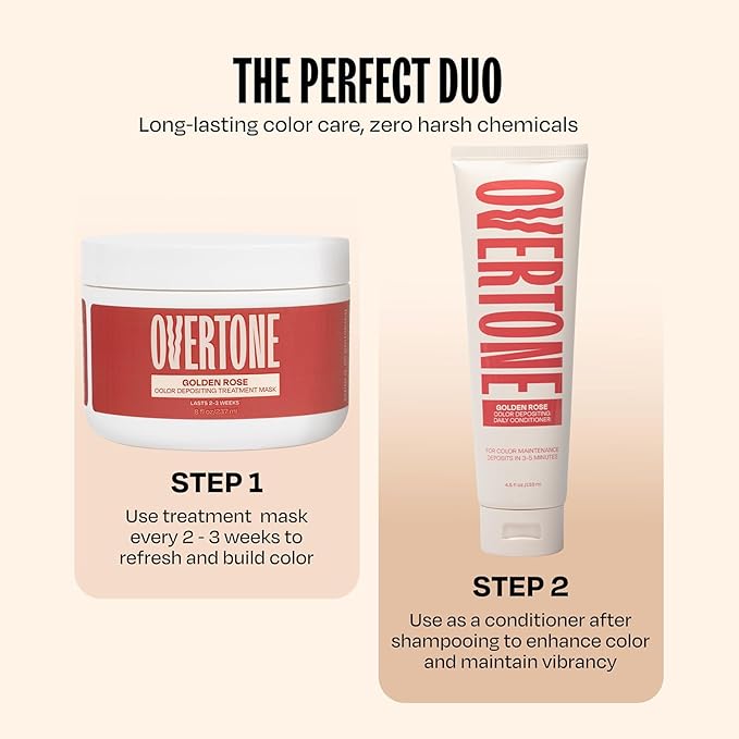 Overtone Semi Permanent Hair Color Conditioner, Golden Rose, 8 oz, Nourishing, Damage-Free, Color Depositing Mask for All Hair Types with Shea Butter & Coconut Oil, Vegan & Cruelty-Free