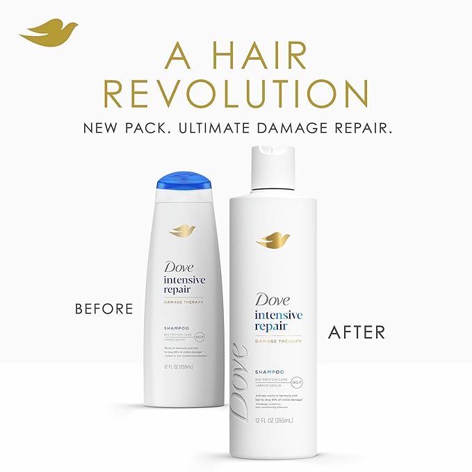 Dove Shampoo Intensive Repair for Damaged Hair with Bio-Protein Care Technology and Amino Serum 12 Fl Oz,(Pack of 8)