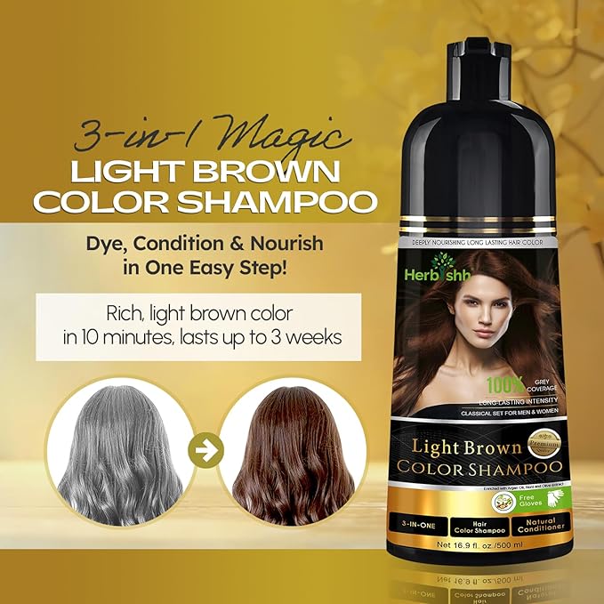 Herbishh 4-in-1 Hair Care Gift Set for Women & Men – Light Brown Hair Dye Shampoo, Stain Remover Wipes, Argan Hair Mask & Hair Oil – Gift for Parents, Christmas, Birthdays & Special Occasions