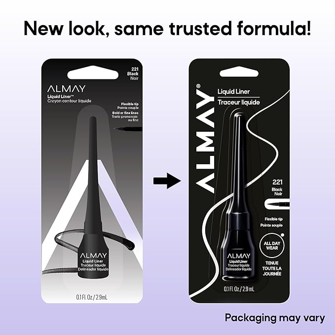 Almay Liquid Eyeliner, Waterproof, Fade-Proof Eye Makeup, Easy-to-Apply Liner Brush (Packaging May Vary), 221 Black