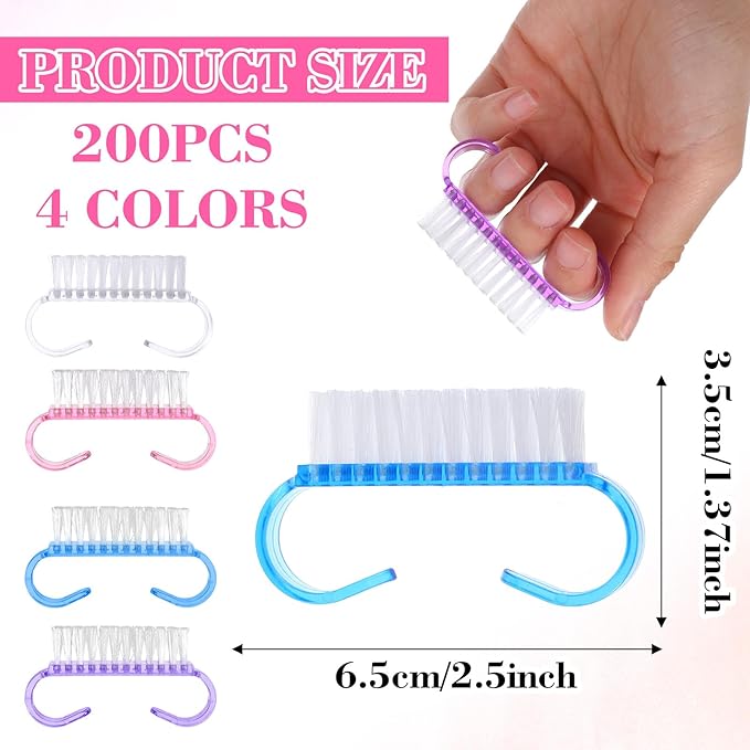 200 Pcs Handle Grip Nail Brush Bulk Nail Scrub Brush for Toes and Nails Cleaner Pedicure Scrubbing Tool Kit for Men and Women, 4 Colors