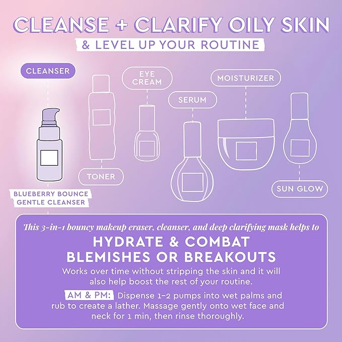 Glow Recipe Blueberry Bounce, Korean Exfoliating Face Wash, Travel Size, Double Cleanse Foaming Cleanser, Makeup Remover + Clarifying Mask, Gentle AHA + Hyaluronic Acid, Sensitive Skin, Vegan (30ml)