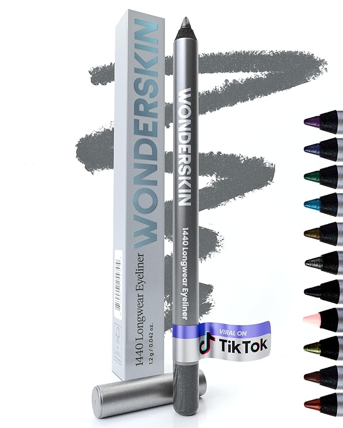 Wonderskin Eyeliner Pencil, 1440 Longwear Blue Glitter Eyeliner Pencil - Waterproof, Sharpenable & Smudge Proof (Oyster Blue)