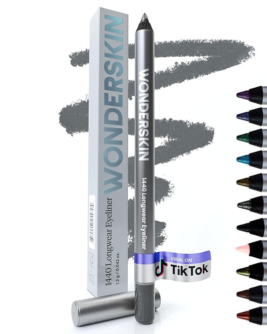 Wonderskin Eyeliner Pencil, 1440 Longwear Blue Glitter Eyeliner Pencil - Waterproof, Sharpenable & Smudge Proof (Oyster Blue)