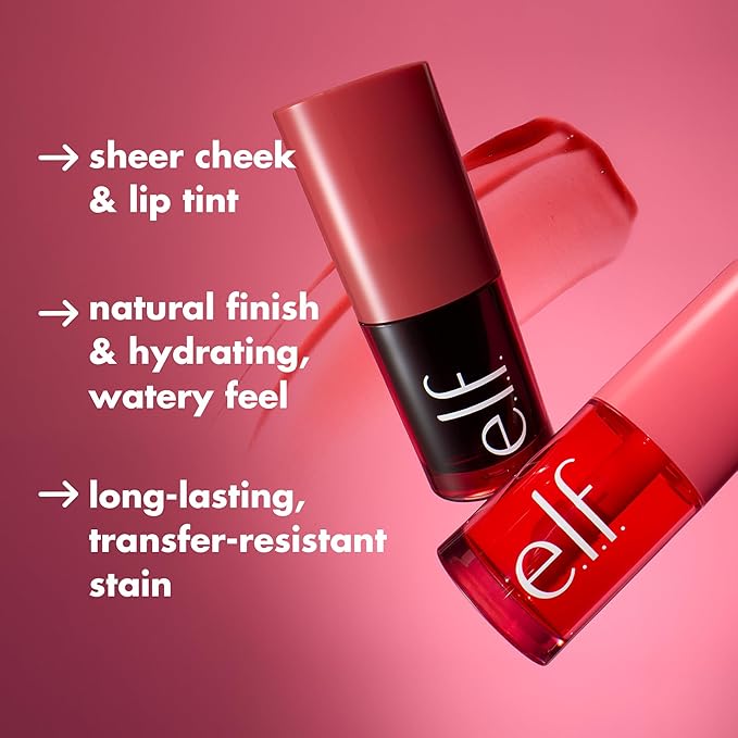 e.l.f. Sheer For It Blush Tint, Multi-Use, Long-Lasting Lip & Cheek Makeup, Creates A Natural Flush Finish, Vegan & Cruelty-Free, Left On Red