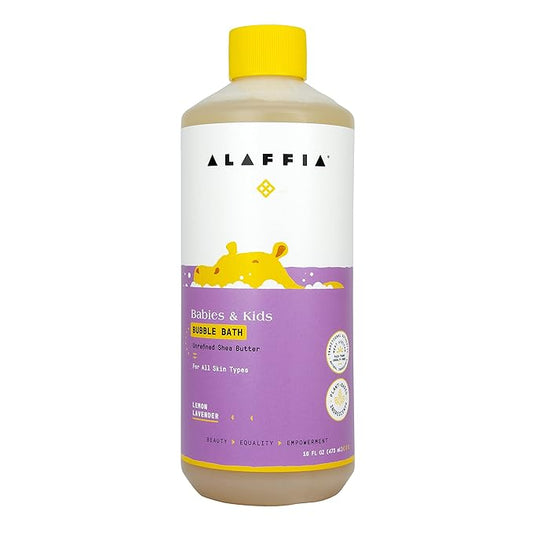 Alaffia Babies and Kids Bubble Bath, Gentle Bath Essentials for Delicate Skin, Plant-Based Formula That is Paraben & Sulfate-Free, Vegan, Calming with Long-Lasting Bubbles, Lemon Lavender 16 Fl Oz