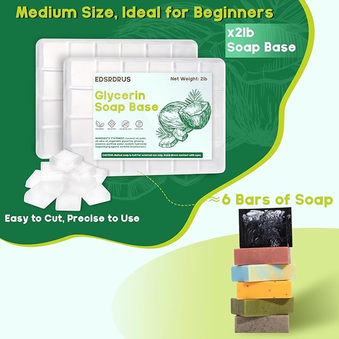 2lb Glycerin Soap Base - Unscented Melt and Pour Soap Base for DIY Crafting, Easy to Cut, Vegan and Cruelty-Free, Moisturizing and Gentle on Skin for Soap Making Supplies (Transparent, 2 Pound)