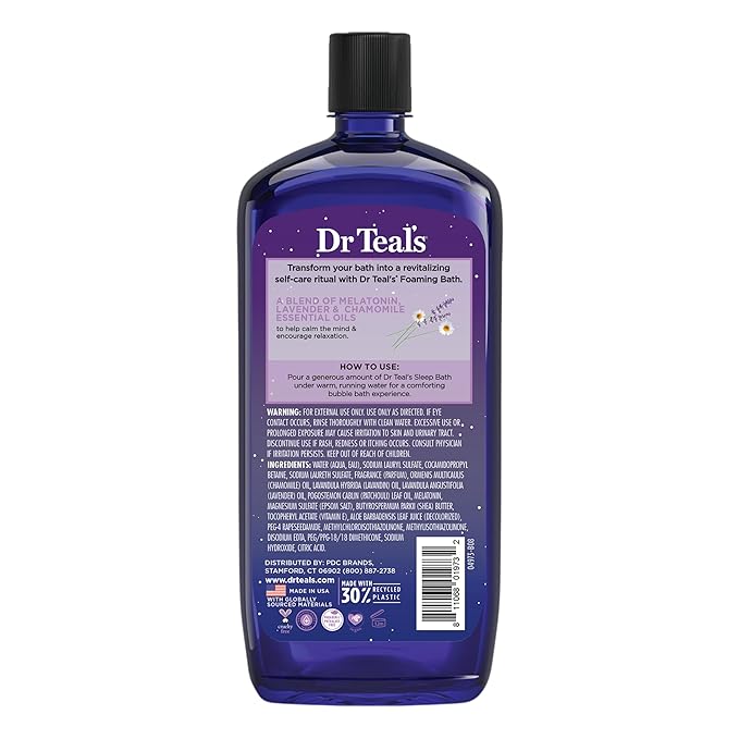 Dr Teal's Foaming Bath with Pure Epsom Salt, Melatonin Sleep Soak with Essential Oil Blend, 34 fl oz (Pack of 4)