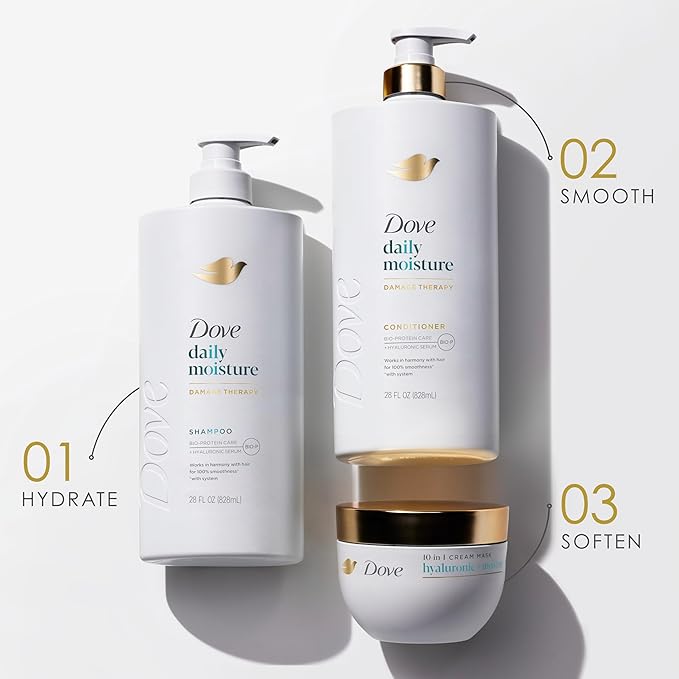 Dove Damage Therapy Shampoo Daily Moisture for Dry Hair with Bio-Protein Care Technology and Hyaluronic Serum 28 Fl Oz