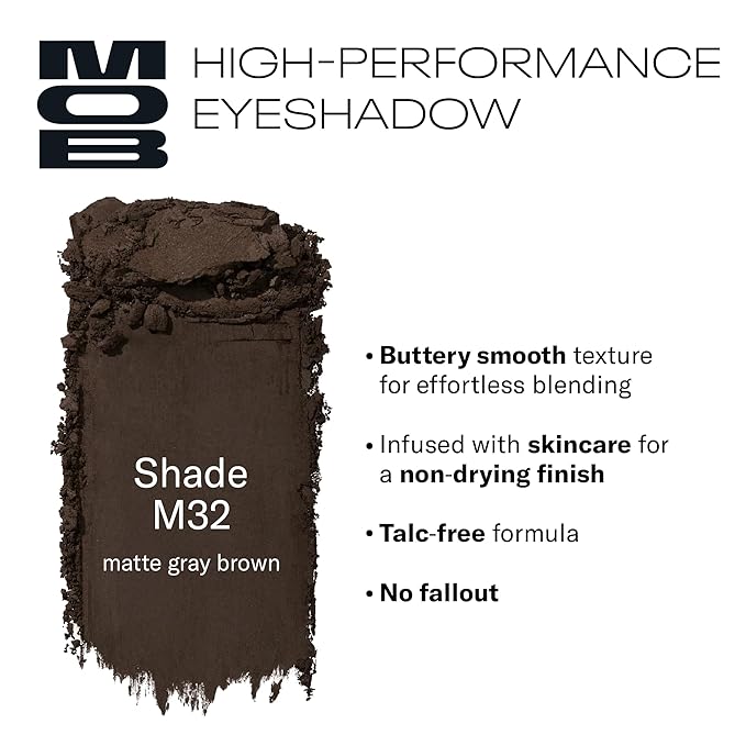 MOB Beauty Eyeshadow M32 Matte Gray Brown – Neutral Rich Smoky Shade for Sculpting or Accent, Talc-Free Vegan Cruelty-Free Skincare Infused Long Wear Sustainable Refillable Compact