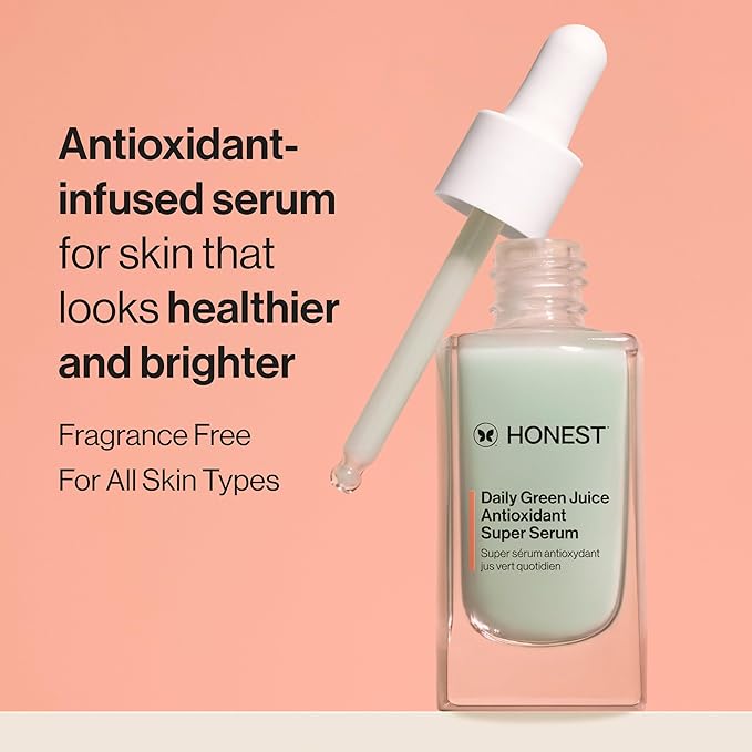 Honest Beauty Daily Green Juice Antioxidant Super Serum, Improves Skin Tone Texture, Gentle for Sensitive Skin, Fragrance-Free Vegan, 1 fl oz