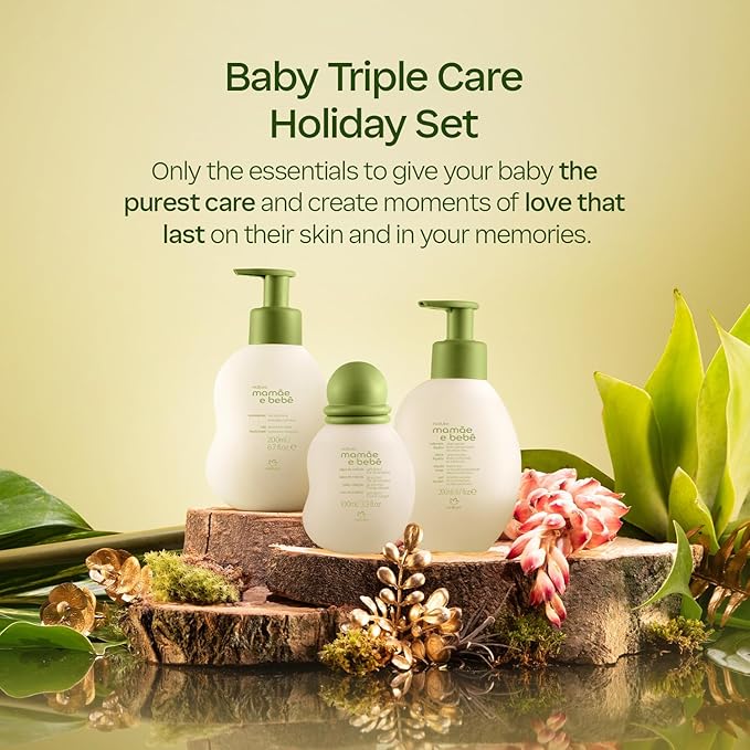 Natura – Mom & Baby Triple Care Set – Brazilian, Vegan, Hypoallergenic & Dermatologist Tested – Moisturizer, Cleanser & Cologne – Mom & Baby Bath & Body Essentials