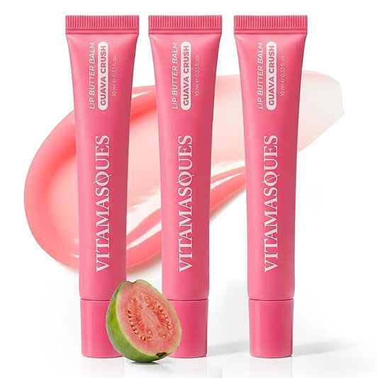 Vitamasques Lip Butter Balm - Guava Crush, Korean Lip Balm, Pack 3 - Peptide Lip Treatment - Lips Balm Hydrating - Light Tinted Lips balm - Made in Korea - 0.33 fl.oz