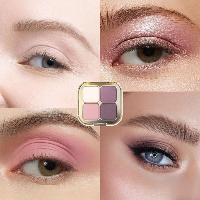 White Pink Purple 4Colors Eyeshadow Makeup Palette with Mirror,Natural Neutral Powde Eye Shadow Palettes for Older Women,Long Lasting Naturing-Looking,Lightweight Eye Makeup Kit Travel Size,Vegan